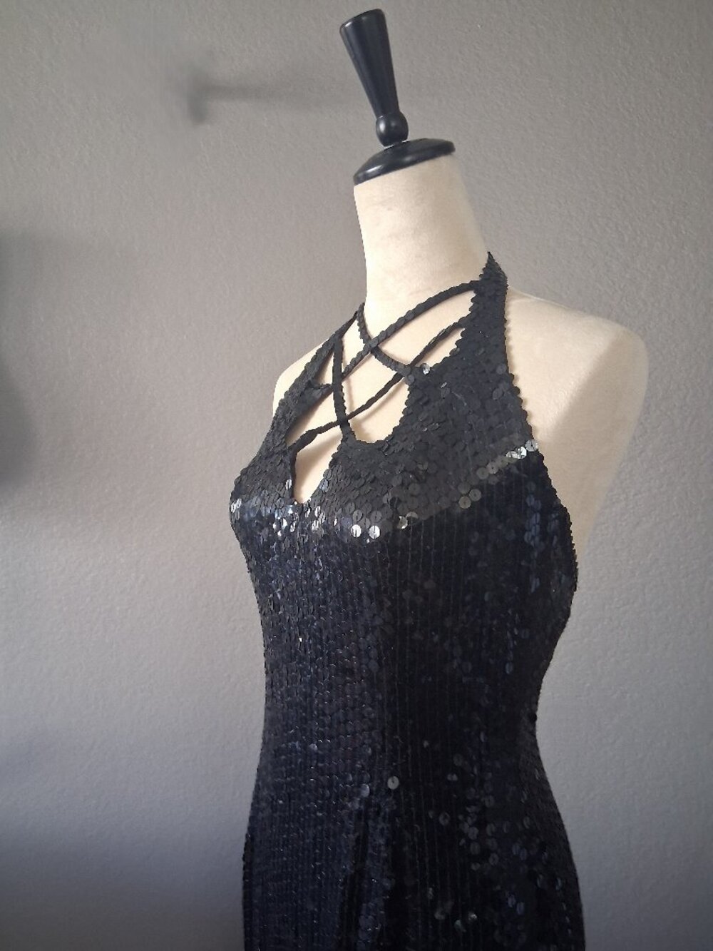 Vintage Cage-Neck Sequin Gown